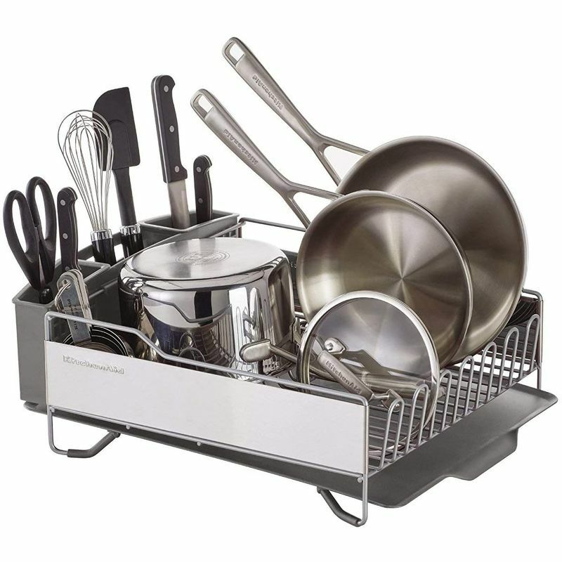 食器水切りディッシュラックコンパクト指紋防止ステンレスコップキッチンシンプルヒューマンsimplehumanKitchenCompactSteelFrameDishRackwithSwivelSpoutFingerprint-ProofStainless,GreyPlastic