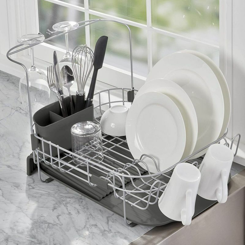 食器水切り拡張ディッシュラックステンレスワイングラスホルダー付キッチンエイドKitchenAidSatinWireExpandableDishRack,23.18-Inch,Gray