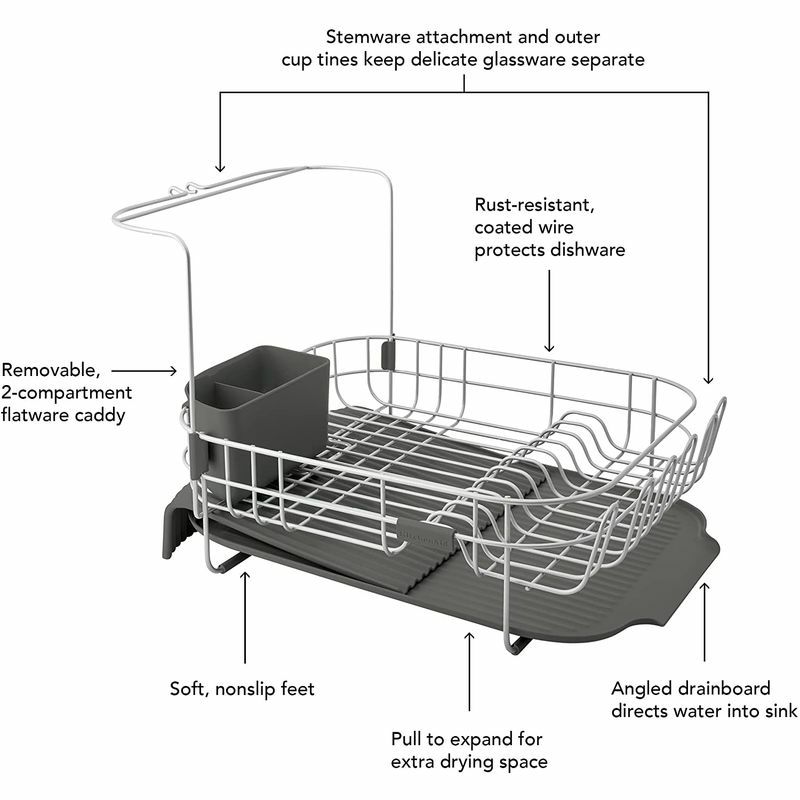 食器水切り拡張ディッシュラックステンレスワイングラスホルダー付キッチンエイドKitchenAidSatinWireExpandableDishRack,23.18-Inch,Gray