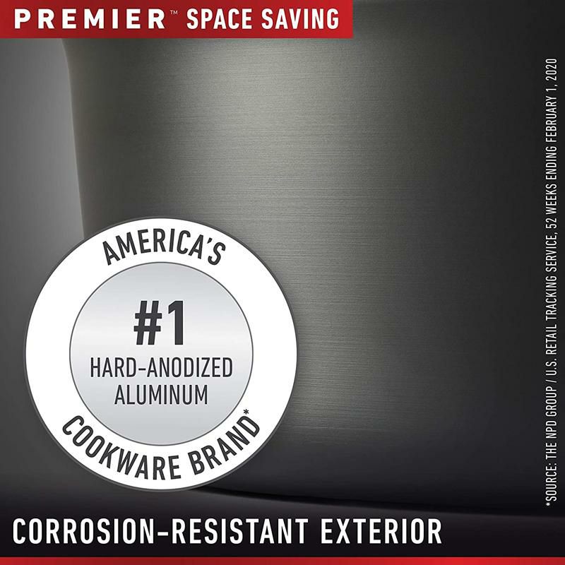 両手鍋7.6Lストックポットフタ付カルファロンプレミアハードアルマイトスペースセーブCalphalonPremierSpace-SavingHard-AnodizedNonstickCookware,8-QuartStockPotwithCover