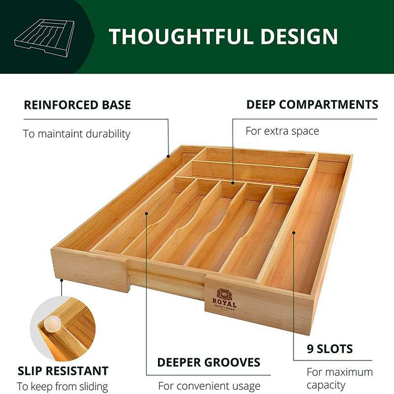 引き出し仕切りトレートレイスライド拡張サイズ変更バンブー竹ドロワーオーガナイザーカトラリーホルダーBambooKitchenDrawerOrganizer-ExpandableSilverwareOrganizer/UtensilHolderandCutleryTray(20”-17.5”,Natural)