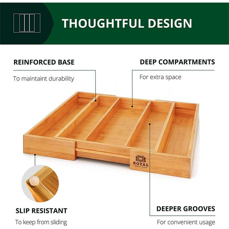 引き出し仕切りトレートレイスライド拡張サイズ変更バンブー竹ドロワーオーガナイザーカトラリーホルダーBambooKitchenDrawerOrganizer-ExpandableSilverwareOrganizer/UtensilHolderandCutleryTray