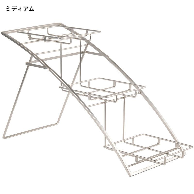 ディスプレイスタンド角形3段メタルクロムカフェレストランバイキングビュッフェAmericanMetalcraftTASFoldingThree-TierSmallChromeArchDisplayStand124TAS