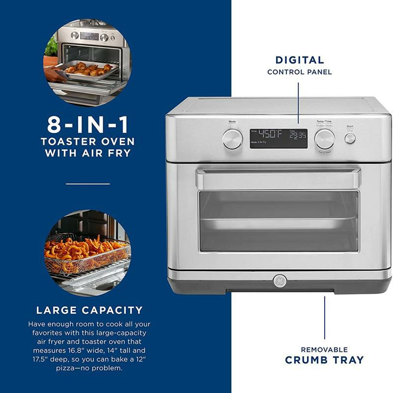 8-in-1マルチオーブンステンレスノンフライヤーコンベクショントースター30cmピザ大容量GEDigitalAirFry8-in-1ToasterOvenLargeCapacityFits12"Pizza,8CookModes,17.7inDx14.0inHx16.9inW,StainlessSteel家電