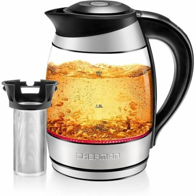 電気ケトル シェフマン 温度調節可能 茶こし付 ガラス ティーケトル 1.8L LED 5色 BPAフリー ティーストレーナー Chefman Electric Kettle w-Temperature Control, Removable Tea Infuser, 5 Presets LED Indicator 