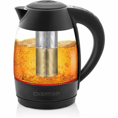 電気ケトル シェフマン 温度調節可能 茶こし付 ガラス ティーケトル 1.8L ティーストレーナー Chefman 1.8L Digital Electric Glass Kettle, Rapid-Boil, 7 Temperature Presets, Custom Steep Timer, Stainless Ste
