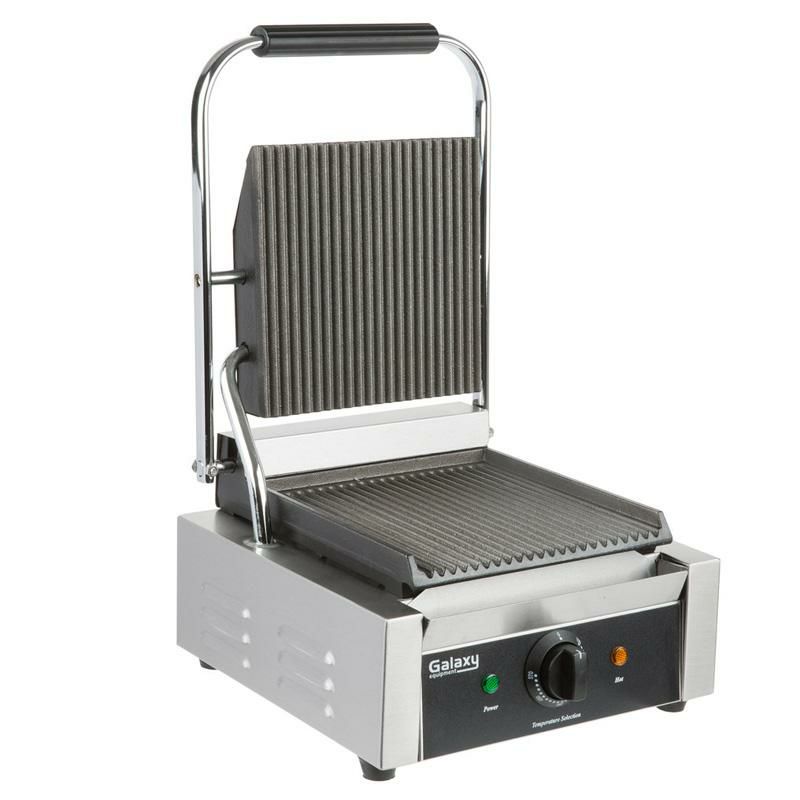 パニーニサンドイッチグリルプレス業務品質溝あり22×22GalaxyP68SinglePaniniSandwichGrillwithGroovedPlates-81/2"x81/2"CookingSurface-120V,1750W家電