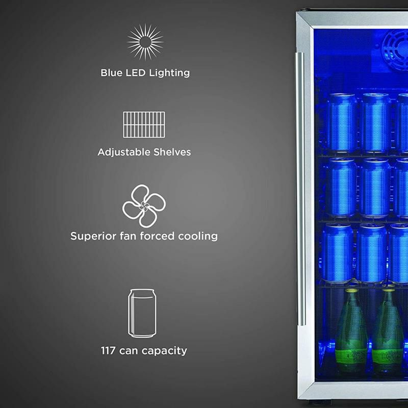 冷蔵庫117缶88LステンレスガラスドアハンドルありブルーLED照明ダンビーDanbyDBC117A2BSSDD-6117(355ml)CanCapacityBeverageCenterSingleGlassDoorMini-Fridge家電