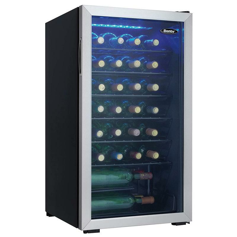 ワインクーラー36本93LガラスドアブルーLED照明ダンビーDanbyDWC036A1BSSDB-63.3Cu.Ft.FreeStandingWineCooler,Holds36Bottles,SingleZoneFridgeWithGlassDoor-ChillerforKitchen,HomeBar,Black/Grey家電