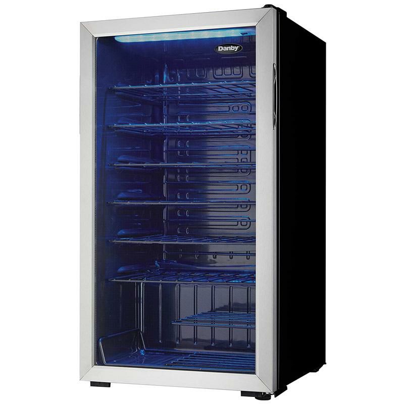 ワインクーラー36本93LガラスドアブルーLED照明ダンビーDanbyDWC036A1BSSDB-63.3Cu.Ft.FreeStandingWineCooler,Holds36Bottles,SingleZoneFridgeWithGlassDoor-ChillerforKitchen,HomeBar,Black/Grey家電