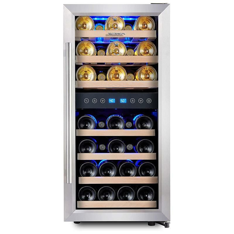 デュアルゾーンワインクーラー33本フリースタンディング温度制御ガラスドアPhiestinaDualZoneWineCoolerRefrigerator-33BottleFreeStandingCompressorFridgeandChillerforRedandWhiteWines-16''GlassDoorWineRefrigerator家電