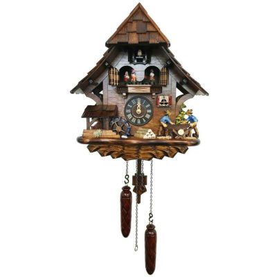 からくり時計 ドイツ製 鳩時計 カッコウ時計 コテージ 水車 ハイキング 12曲 4927QMT - Engstler Battery-operated Cuckoo Clock - Full Size