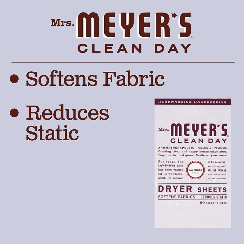 ミセスマイヤーズドライヤーシート80枚柔軟剤Mrs.Meyer'sCleanDayDryerSheets,SoftensFabric,ReducesStatic,CrueltyFreeFormula,80Count