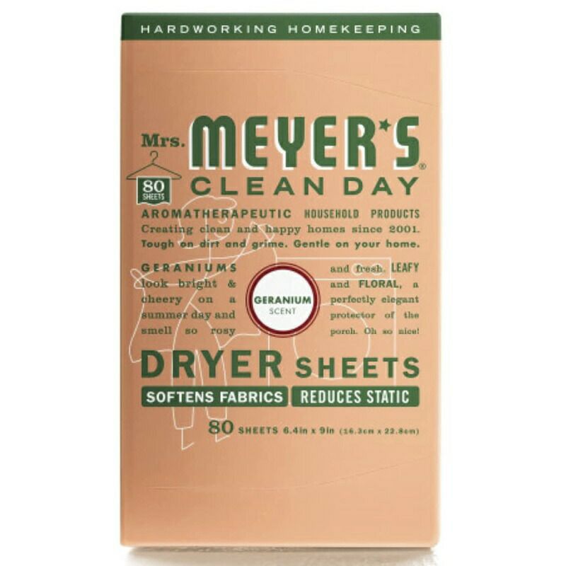 ミセスマイヤーズドライヤーシート80枚柔軟剤Mrs.Meyer'sCleanDayDryerSheets,SoftensFabric,ReducesStatic,CrueltyFreeFormula,80Count