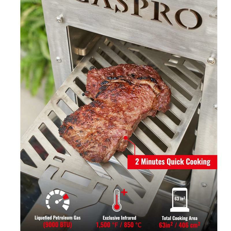 ステーキグリルプロパンガスステンレス800℃GASPRO1500?QuickCookingPropaneInfraredSteakGrillwithFoldableDustproofPanel,304StainlessSteel,CSACertified