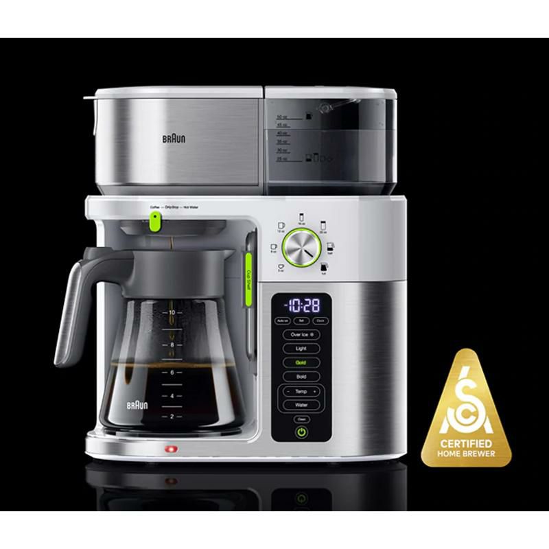 コーヒーメーカーマルチサーブ10カップガラスカラフェホットウォーターブラウンBraunMultiServeCoffeeMachine+HotWater,SCACertified,White-KF9150WH家電