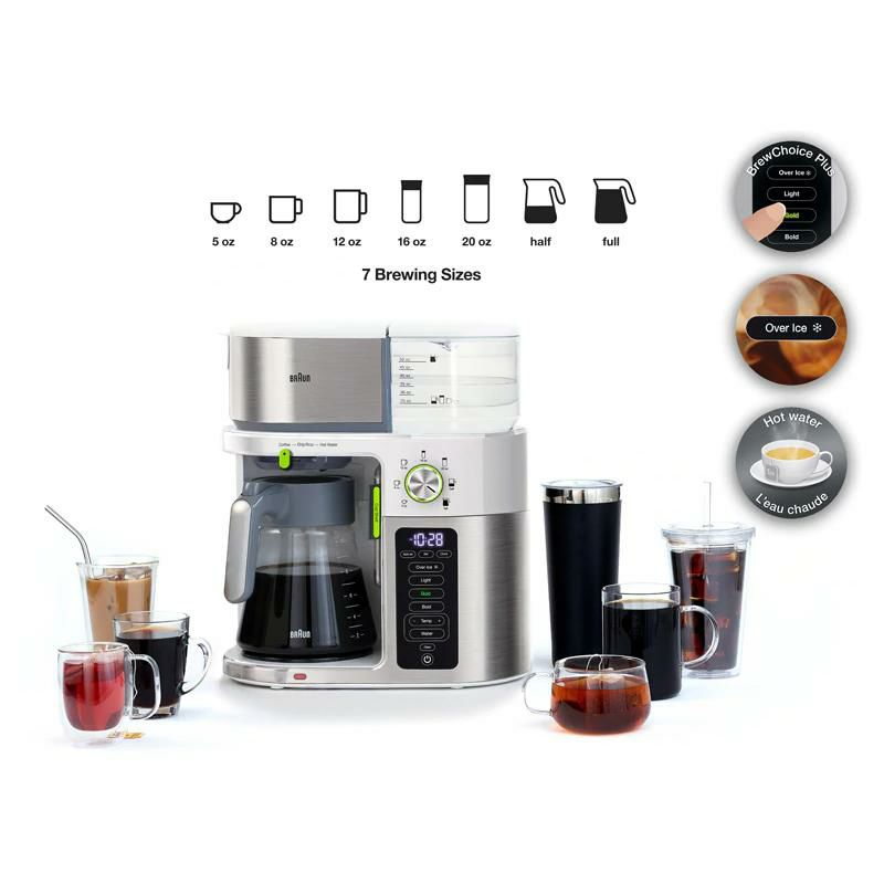 コーヒーメーカーマルチサーブ10カップガラスカラフェホットウォーターブラウンBraunMultiServeCoffeeMachine+HotWater,SCACertified,White-KF9150WH家電