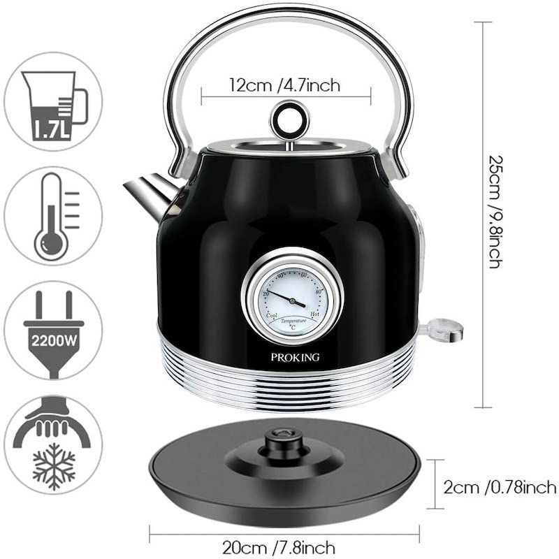 電気ケトル1.7L温度計付ステンレスレトロElectricKettleStainlessSteelRetro1500W1.7L,TemperatureDisplay,BPAFreeBoilDryProtectionAutomaticShut-Off家電