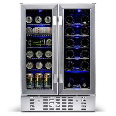 ワインクーラー 18本 冷蔵庫 60缶 ビルトイン可 フレンチドア 観音開き デュアルゾーン 温度制御 ビバレッジクーラー ステンレス ガラスドア 鍵付 ニューエアー NewAir AWB-360DB Wine and Beverage Cooler, 1, Stai