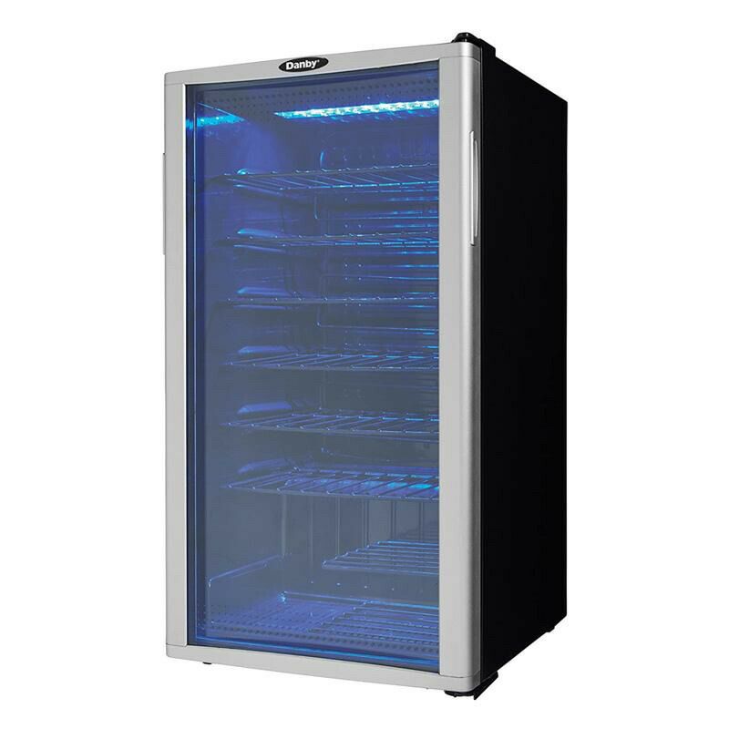 ワインクーラー35本91LステンレスガラスドアブルーLED照明ダンビーDanbyDWC350BLP3.2Cu.Ft.FreeStandingWineCooler,Holds35Bottles,SingleZoneFridgewithGlassDoor-BeverageChillerforKitchen,HomeBar