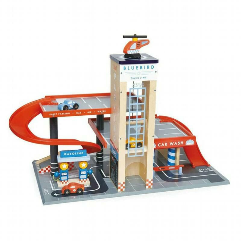 ブルーバードサービスステーションプレイセット木製立体駐車場おもちゃAnthropologieBlueBirdServiceStationPlaySet