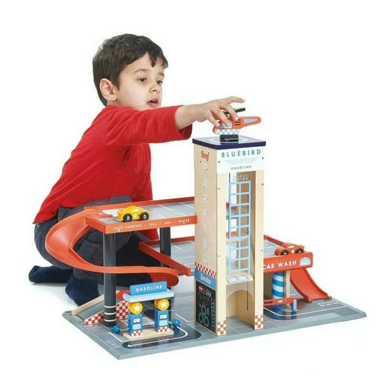 ブルーバードサービスステーションプレイセット木製立体駐車場おもちゃAnthropologieBlueBirdServiceStationPlaySet