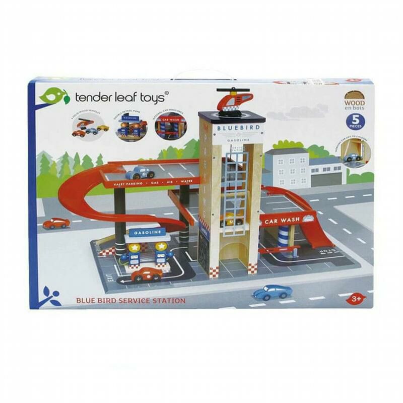 ブルーバードサービスステーションプレイセット木製立体駐車場おもちゃAnthropologieBlueBirdServiceStationPlaySet