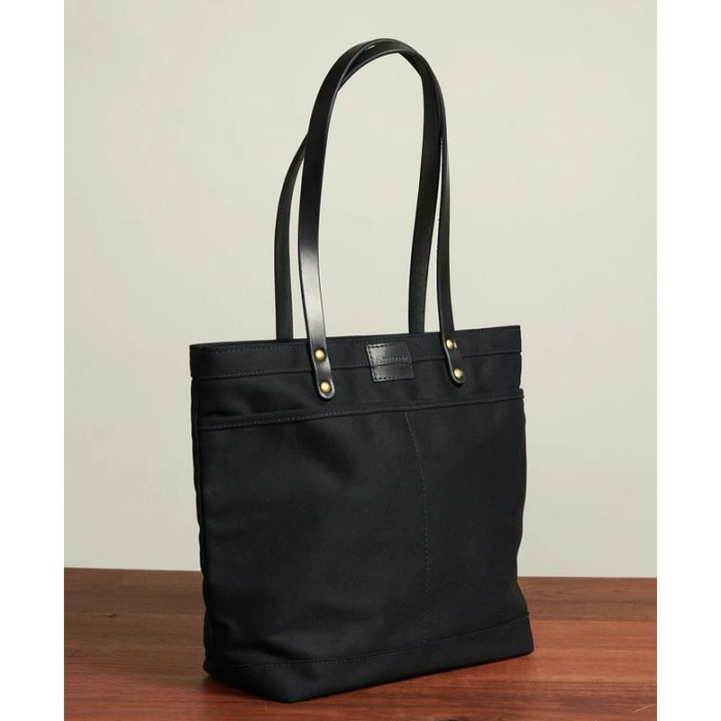 ジッパートートアメリカ製レザーストラップブラック黒コットンツイルバッグARTIFACTBlackTwillZipperTotew/LeatherStraps