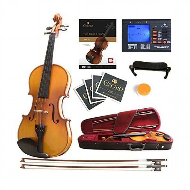 バイオリン4/4フルサイズハードケース付MendiniMV400EbonyFittedSolidWoodViolinwithHardCase,ShoulderRest,Bow,Rosin,ExtraBridgeandStrings-Size4/4,(FullSize)