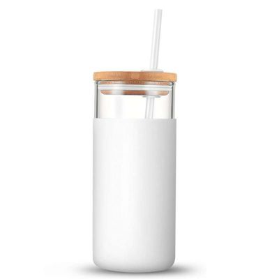 ガラス タンブラー グラス 591ml フタ バンブー シリコンスリーブ ストロー付 BPAフリー tronco 20oz Glass Tumbler Straw Silicone Protective Sleeve Bamboo Lid - BPA Free