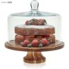 ケーキスタンドウッド直径30cmガラスドームカバー付LibbeyAcaciawoodFootedRoundWoodServerCakeStand