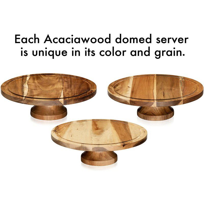 ケーキスタンドウッド直径30cmガラスドームカバー付LibbeyAcaciawoodFootedRoundWoodServerCakeStand