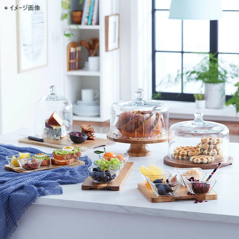 ケーキスタンドウッド直径30cmガラスドームカバー付LibbeyAcaciawoodFootedRoundWoodServerCakeStand