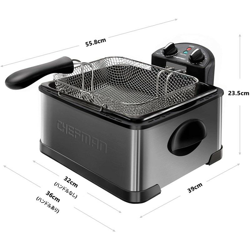 シェフマンフライヤー4.5L大容量ChefmanDeepFryerwithBasketStrainer,4.5LiterXLJumboSizeAdjustableTemperature&Timer,RemovableOilContainer