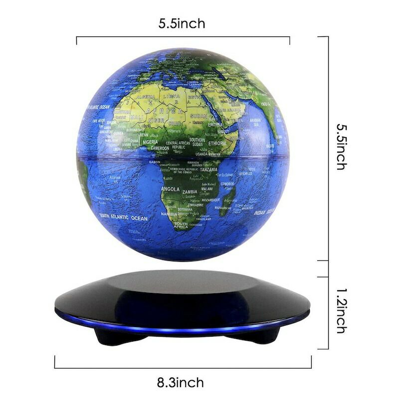 地球儀浮遊直径14cmLEDライト付きフローティンググローブMagneticGlobeLevitationFloatingRotatingWirelessTransmissionTouchControl6-inchBlueGlobeLEDAdjustment