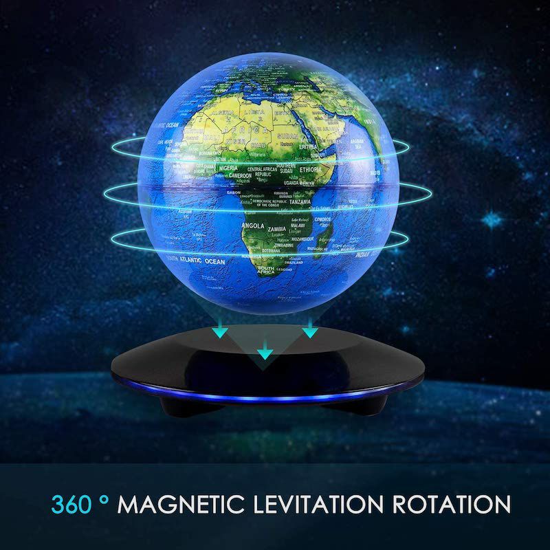 地球儀浮遊直径14cmLEDライト付きフローティンググローブMagneticGlobeLevitationFloatingRotatingWirelessTransmissionTouchControl6-inchBlueGlobeLEDAdjustment