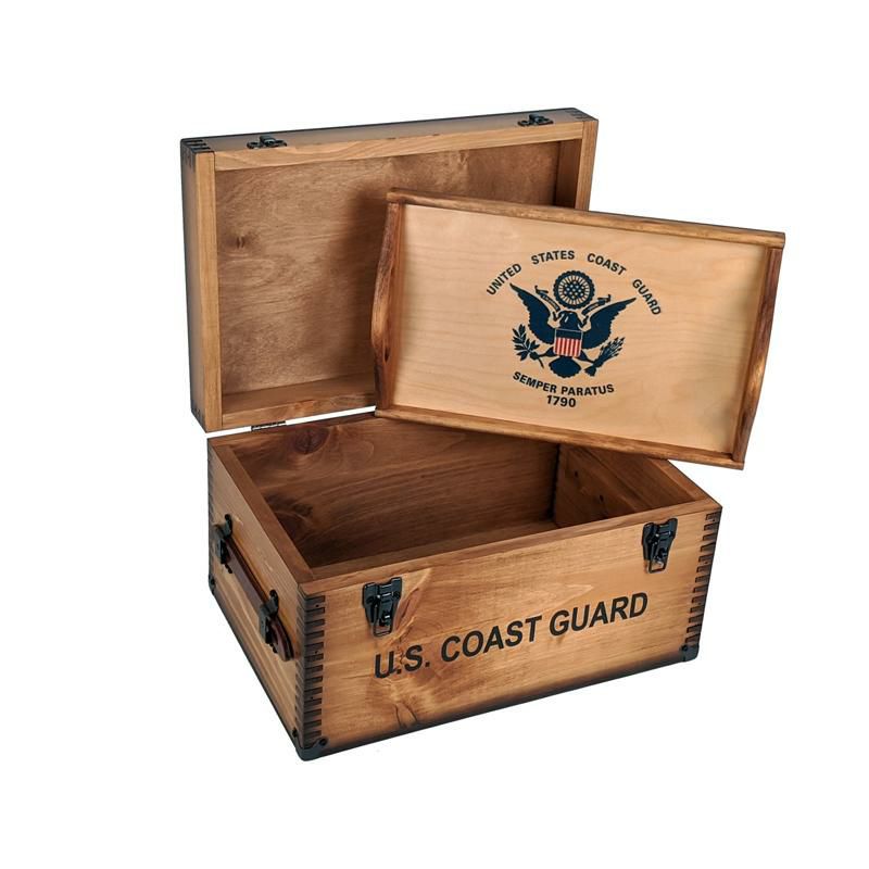 木箱アメリカ製コーストガード沿岸警備隊フットロッカーボックスRelicWoodCoastGuardKeepsakeFootlocker