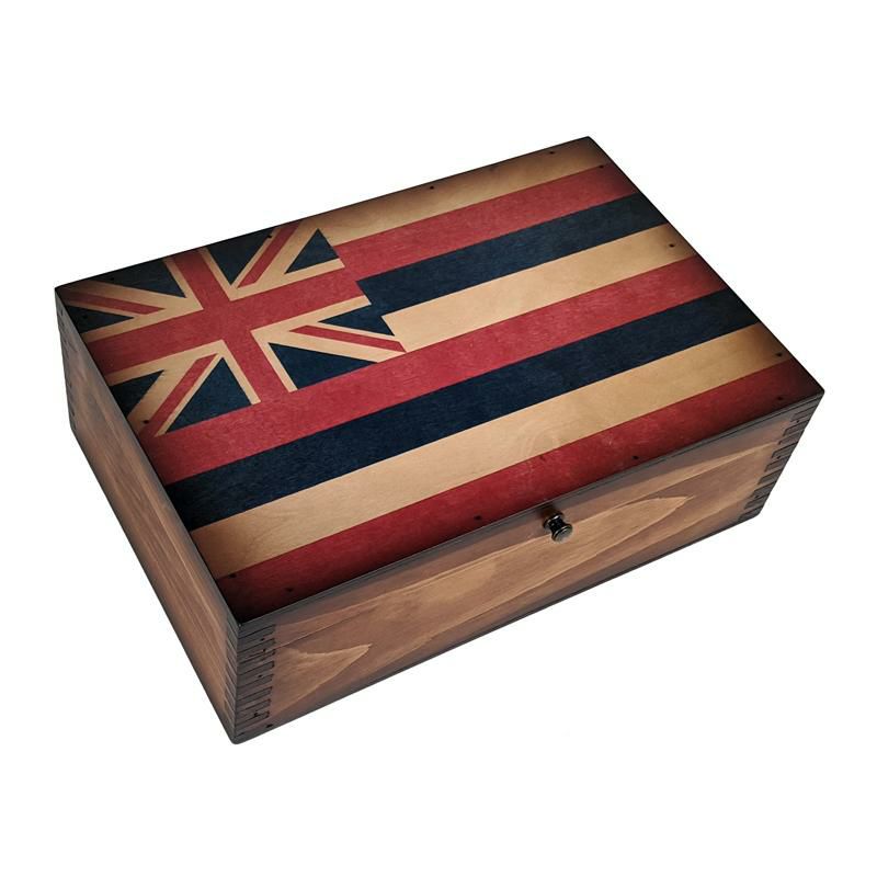 木箱アメリカ製ハワイ州旗メモリーボックスRelicWoodHawaiiStateFlagWoodenMemoryBox