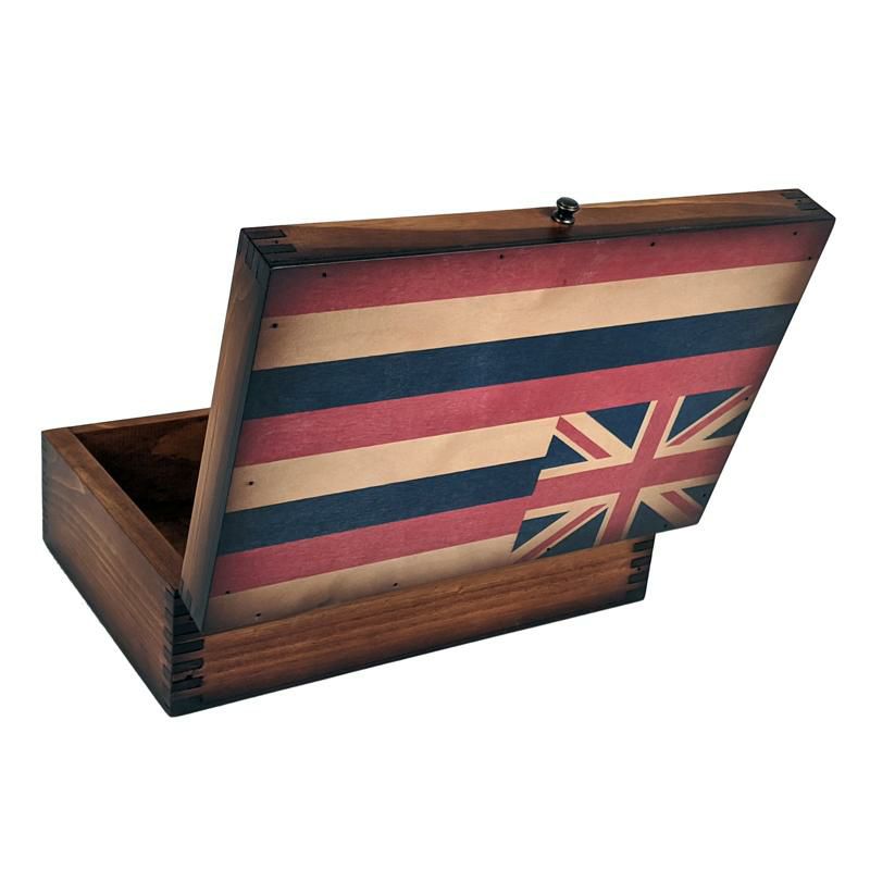 木箱アメリカ製ハワイ州旗メモリーボックスRelicWoodHawaiiStateFlagWoodenMemoryBox