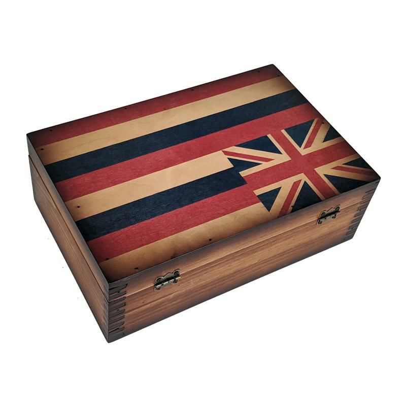 木箱アメリカ製ハワイ州旗メモリーボックスRelicWoodHawaiiStateFlagWoodenMemoryBox