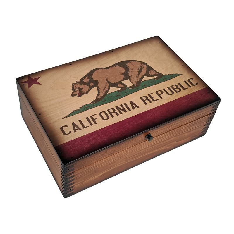 木箱アメリカ製カリフォルニア州旗メモリーボックスRelicWoodCaliforniaStateFlagWoodenMemoryBox