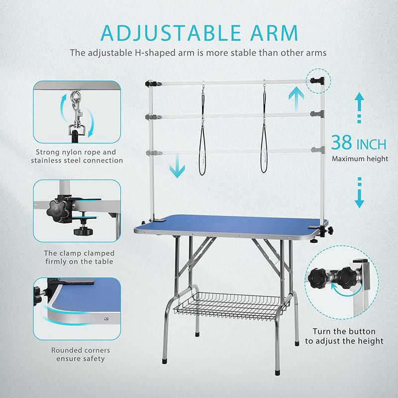 ペットグルーミングテーブルラージ大きい台犬トリマーDEStar45x24InchCollapsiblePetGroomingTablewithAdjustableHeightArm,NooseandMeshTrayforLargeDogsupto265Lbs