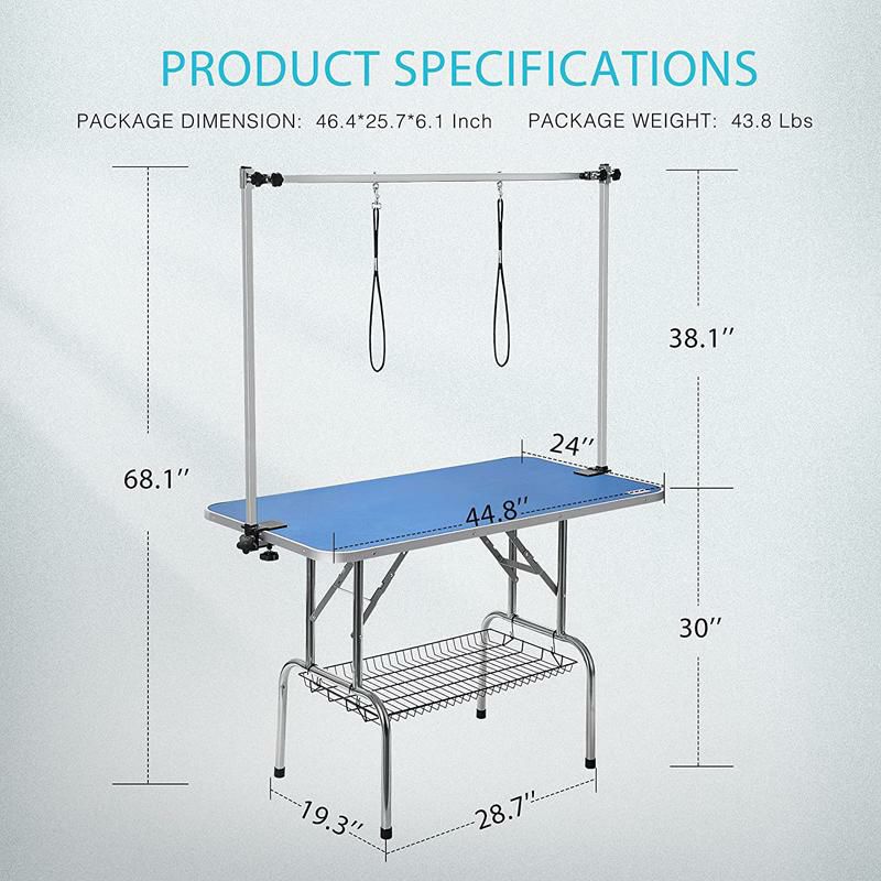 ペットグルーミングテーブルラージ大きい台犬トリマーDEStar45x24InchCollapsiblePetGroomingTablewithAdjustableHeightArm,NooseandMeshTrayforLargeDogsupto265Lbs