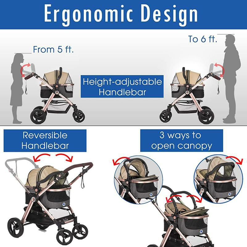 3-in-1ペット用カートキャリーカーシートドッグキャット犬猫HPZPetRoverPrime3-in-1LuxuryDog/Cat/PetStroller(TravelCarrier+CarSeat+Stroller)withDetachCarrier/Pump-FreeRubberTires/AluminumFrame/ReversibleHandle