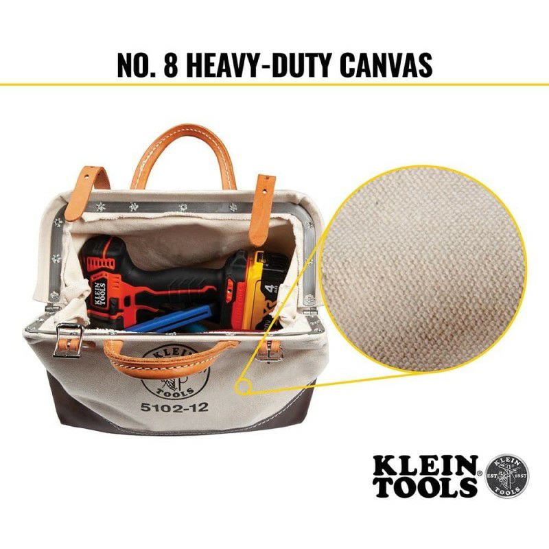 デラックスキャンバスバッグナチュラルツールバックトートバックKleinToolsHeavyDutyNaturalCanvasToolBag,ToolTote,Multi-PurposeBagwithWideHingedOpeningandLeatherHandles