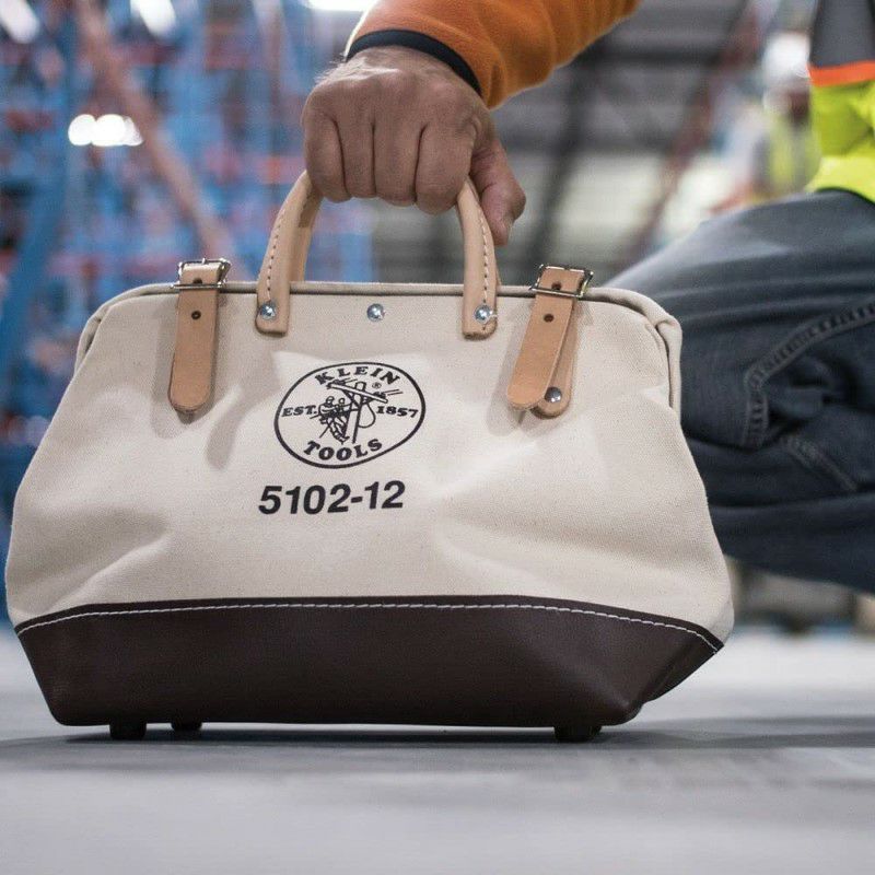 デラックスキャンバスバッグナチュラルツールバックトートバックKleinToolsHeavyDutyNaturalCanvasToolBag,ToolTote,Multi-PurposeBagwithWideHingedOpeningandLeatherHandles