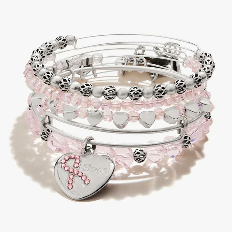 チャームバングル5個セットブレスレットビーズピンクハートニッケルフリーAlexandAniHope'PinkRibbonCharmBangle,Setof5