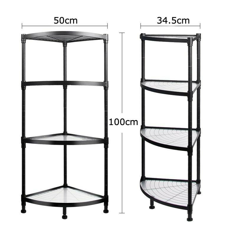 コーナーシェルフメタルラック4段棚ディスプレイ4-TierCornerShelf,MetalStorageShelves,HeavyDutyHeightAdjustableSteelOrganizerRackforKitchen/Garage/Bathroom/Laundry