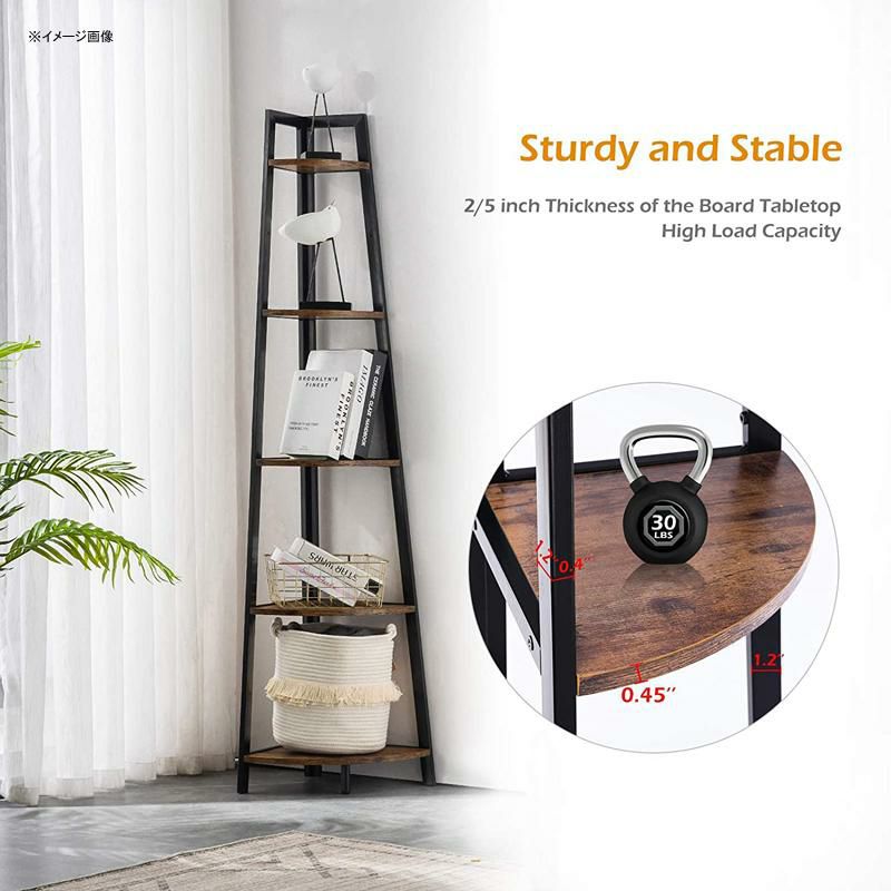 コーナーシェルフ木製メタルフレームラック5段棚ディスプレイYOUDENOVA5TierTallCornerShelfBookshelf,IndustrialStorageRack,PlantStand,LadderShelfforLivingRoom,HomeOffice,Kitchen,RusticBrown