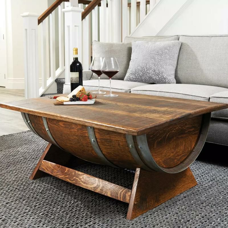 ワイン樽デザインテーブル収納付リフトトップWineEnthusiastReclaimedWineBarrelCoffeeTableWithUniqueLift-Top